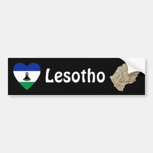 Lesotho Flag Heart + Map Bumper Sticker