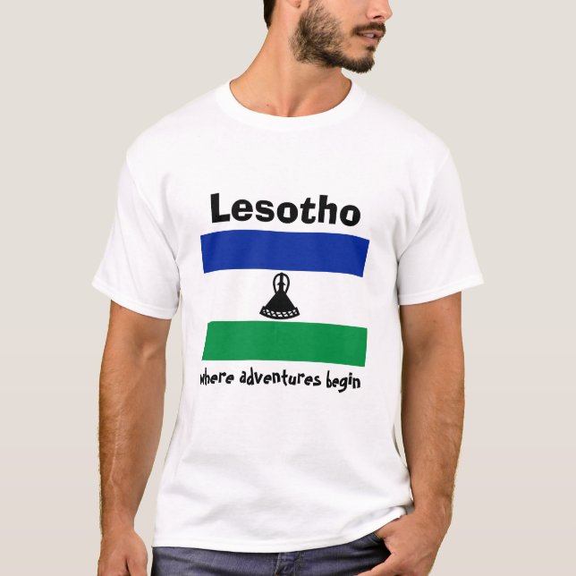 Lesotho Flag + Map + Text T-Shirt (Front)