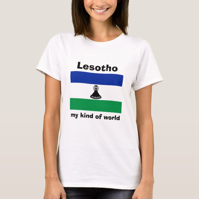 Lesotho Flag + Map + Text T-Shirt (Front)