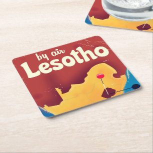 Lesotho Vintage travel flight poster Square Paper Coaster