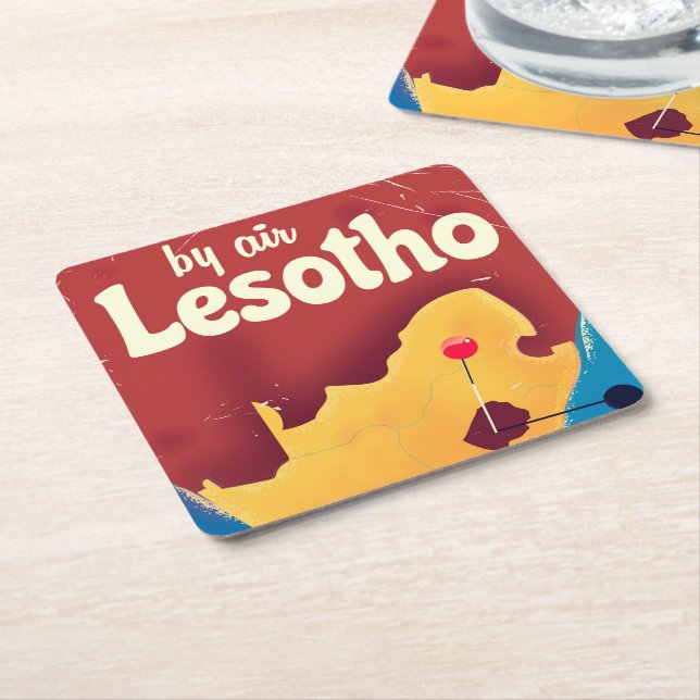 Lesotho Vintage travel flight poster Square Paper Coaster (Angled)