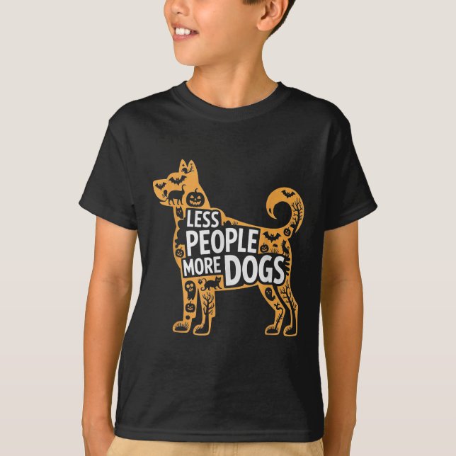 Less People More Dogs Funny Halloween  T-Shirt (Front)