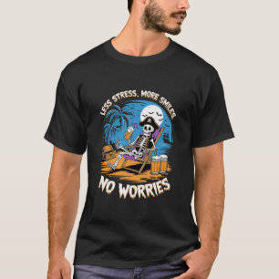 Less Stress, More Smiles: Beer Skeleton Halloween T-Shirt
