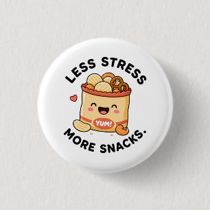 Less Stress More Snacks Cute Food Pun Design 1 Inch Round Button