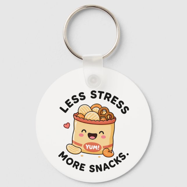 Less Stress More Snacks Cute Food Pun Design Keychain (Front)