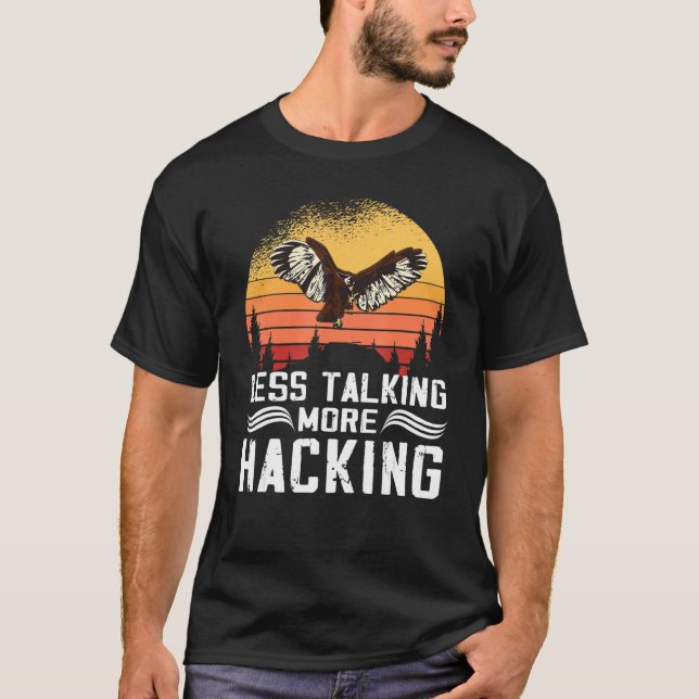 Less Talking more Hacking Sunset Falconer Falconry T-Shirt (Front)