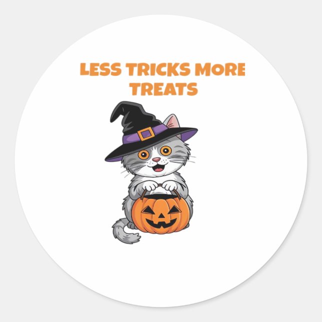 Less Tricks More Treats Halloween Gifts Classic T- Classic Round Sticker (Front)