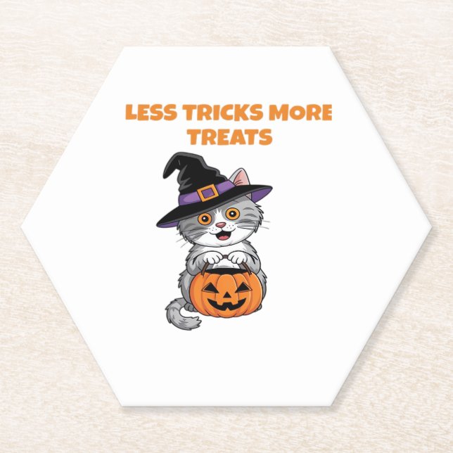 Less Tricks More Treats Halloween Gifts Classic T- Paper Coaster (Front)