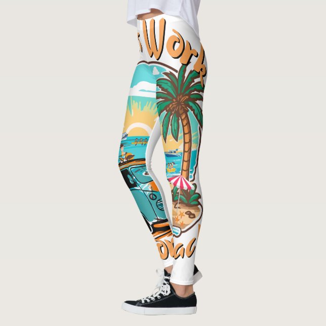 Less Work More Beach for Summer Vacation Leggings (Left)