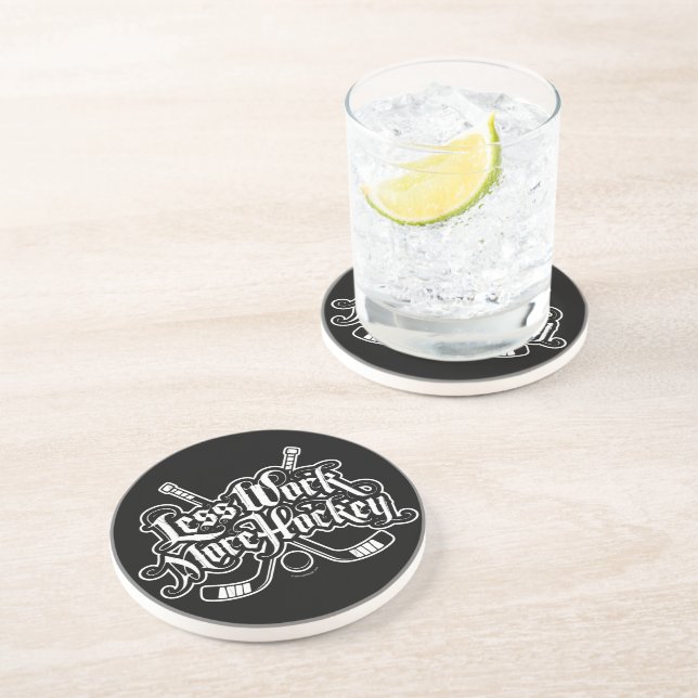Less Work More Hockey Sandstone Coaster (Side)
