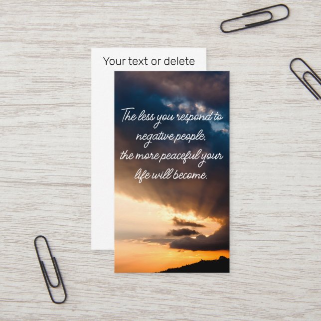 Less you respond to negative people sunset photo business card (Front/Back In Situ)