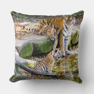 Lessons Of Life Mother Tiger And Cubs Throw Pillow