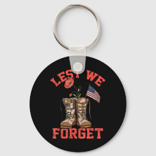 Lest Forget Red Poppy Flower Patriotic USA Keychain
