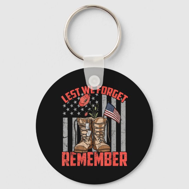 Lest Forget Remember The Fallen Red Poppy Memorial Keychain (Front)