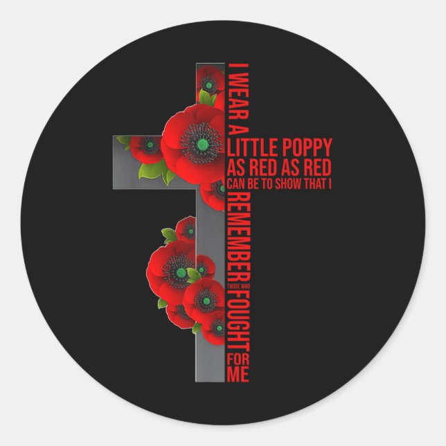 Lest We Forget Red Poppy Flower Usa Memorial Classic Round Sticker (Front)
