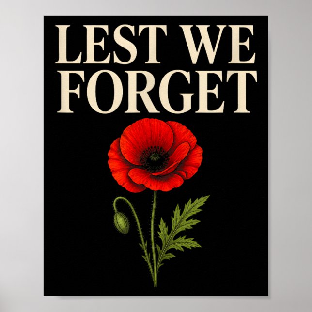 Lest We Forget Red Poppy Memorial Tribute Poster (Front)