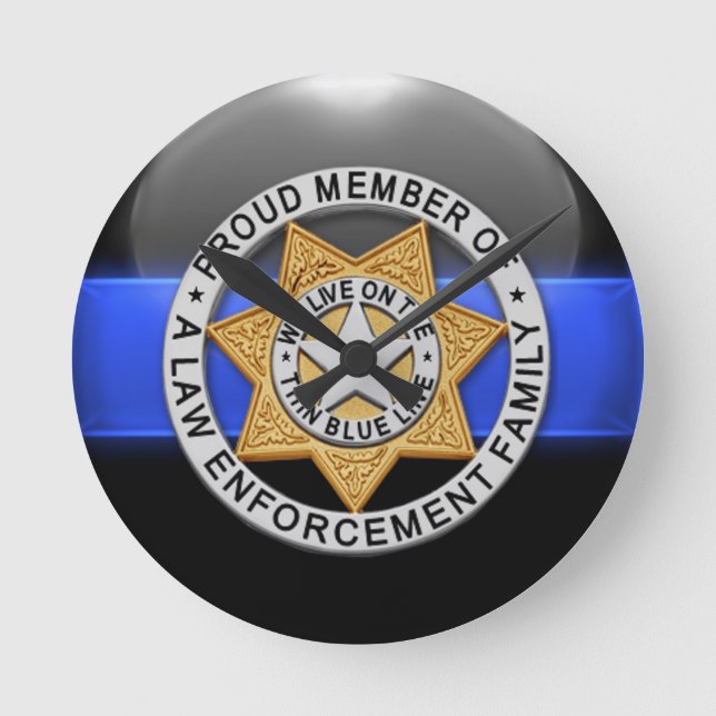 Lest We Forget - Thin Blue Line Badge Round Clock (Front)