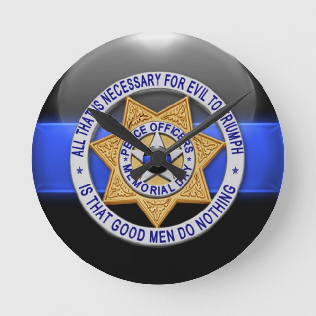 Lest We Forget - Thin Blue Line Badge Round Clock (Front)