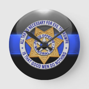 Lest We Forget - Thin Blue Line Badge Round Clock