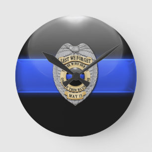 Lest We Forget - Thin Blue Line Badge Round Clock