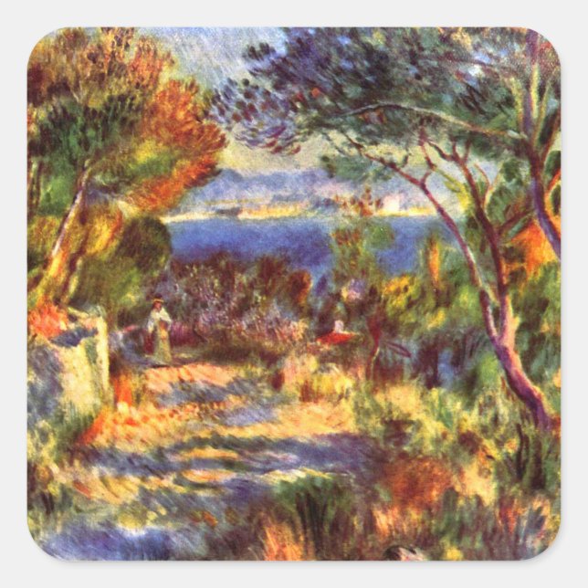 L'Estaque by Pierre Renoir, Vintage Impressionism Square Sticker (Front)