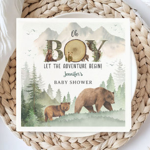 Let Adventure Begin Baby Shower Boy Woodland Paper Napkin