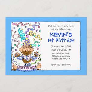Let 'Em Eat Cake - 1st Birthday for Baby Boy Invitation