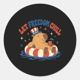 Let Freedom Chill Capybara Retro Patriotic 4th Of Classic Round Sticker