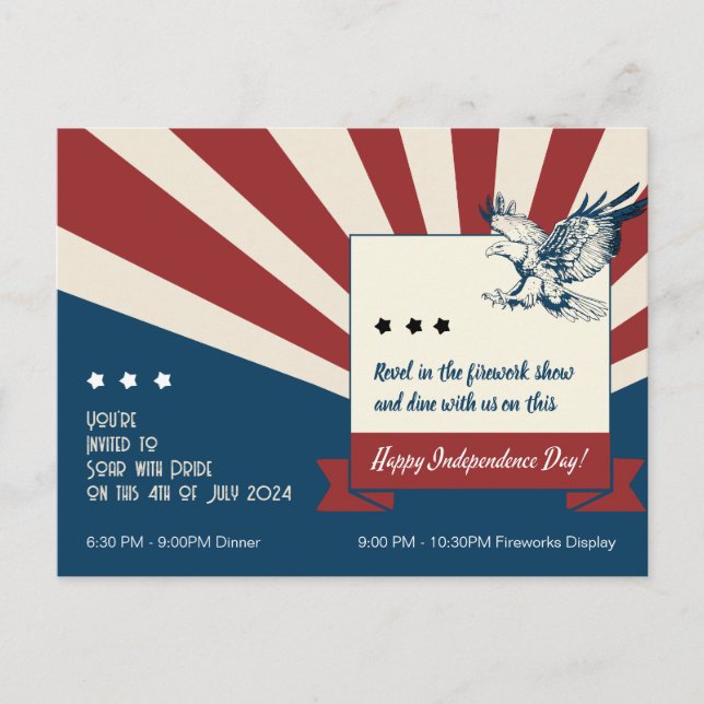 "Let Freedom Ignite the Night! 4th of July Invitation Postcard (Front)