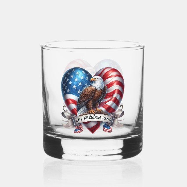 Let Freedom Ring Eagle Hearts Whiskey Glass (Front)