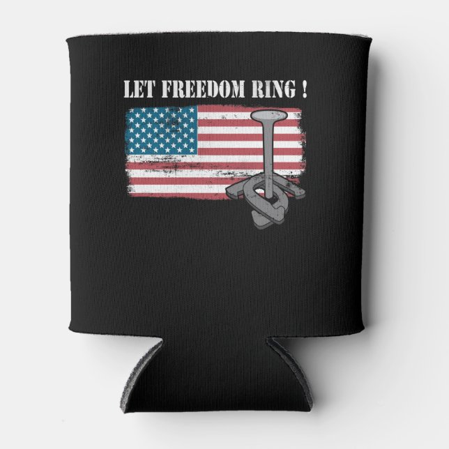 Let Freedom Ring Horseshoe Throwing Can Cooler (Front)