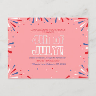 Let Freedom Shine Bright, Sparkling 4th of July Invitation Postcard