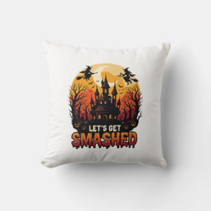 Let Get Smashed Halloween Haunted Castle Witches P Throw Pillow