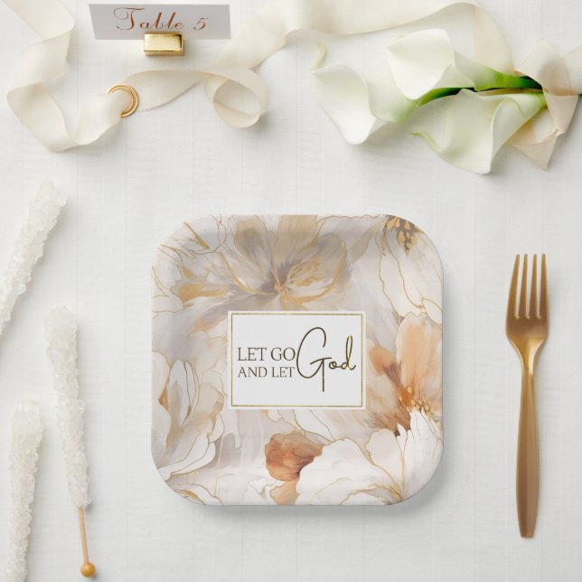 Let Go and Let God Christian Inspirational Quote  Paper Plate (Wedding)