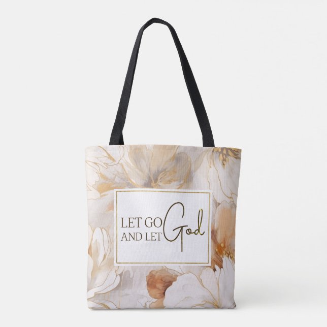 Let Go and Let God Christian Inspirational Quote Tote Bag (Back)