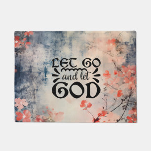 Let Go and Let God Coral Blue Floral Art Christian Doormat