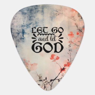 Let Go and Let God Coral Blue Floral Art Christian Guitar Pick