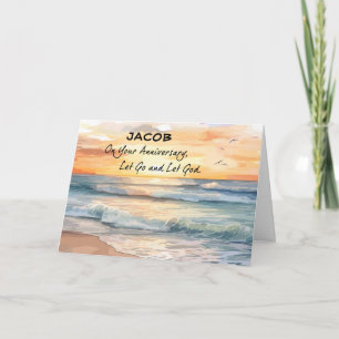 Let Go Let God Recovery Anniversary Ocean Sunset Card