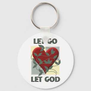 Let Go Let God Recovery Slogan Quote Red Heart Keychain