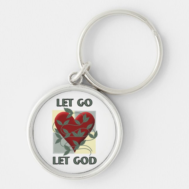 Let Go Let God Recovery Slogan Quote Red Heart Keychain (Front)