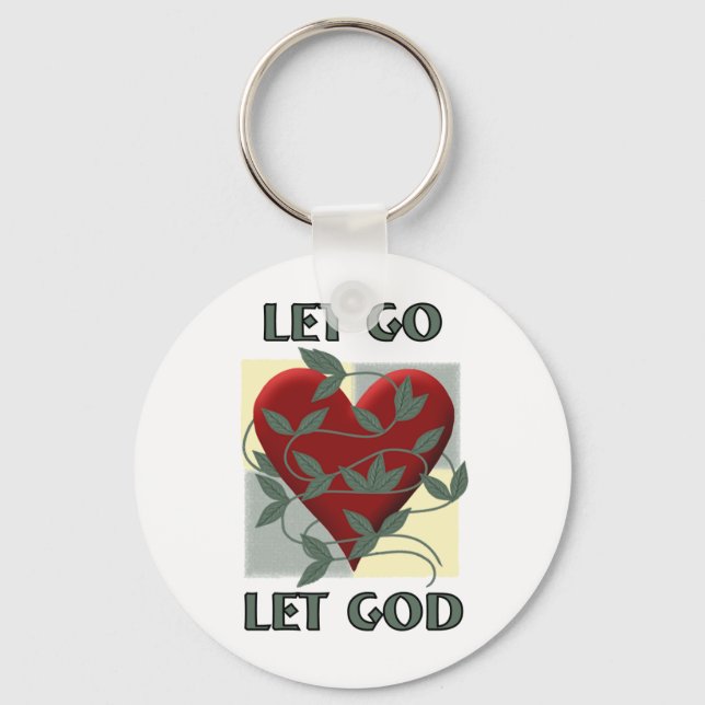 Let Go Let God Recovery Slogan Quote Red Heart Keychain (Front)
