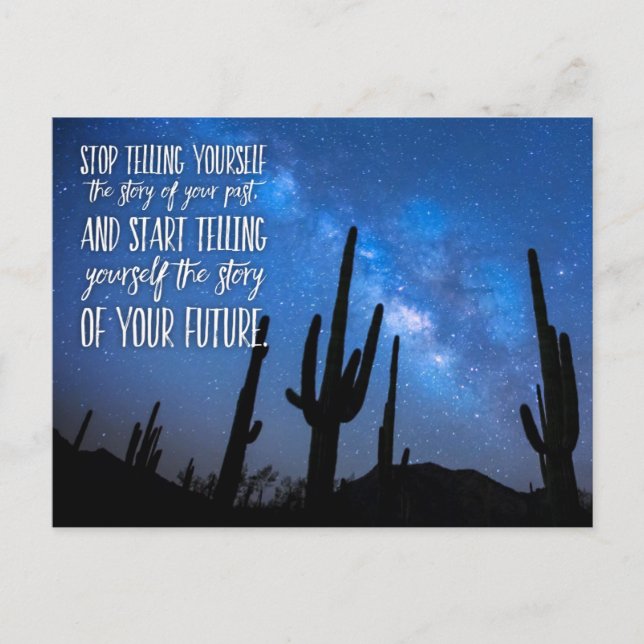Let Go of Your Past Cactus Galaxy Quote Postcard (Front)