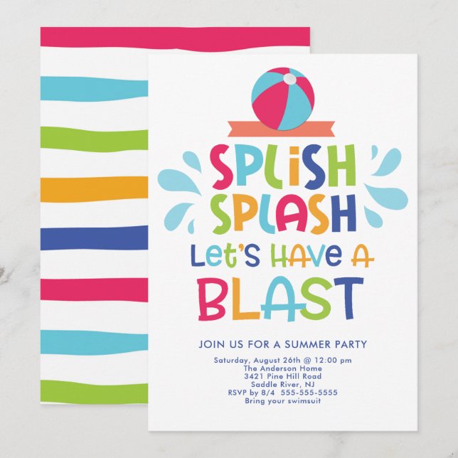 Let Have A Blast Pool Party Invitation (Front/Back)