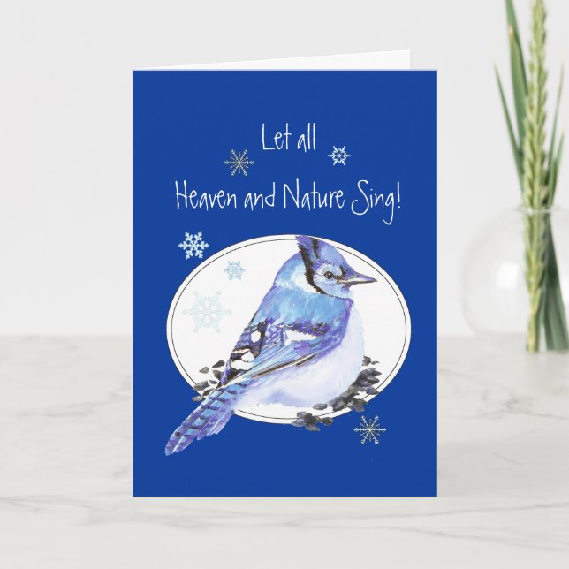 Let Heaven & Nature Sing Scripture Christmas Bird Holiday Card (Front)