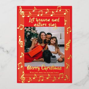 Let Heaven Sing Musical Border One Photo Christmas Foil Holiday Card
