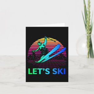 Let Is Ski Colourful Vintage 90s 80s Skiing Winter Card