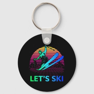 Let Is Ski Colourful Vintage 90s 80s Skiing Winter Keychain