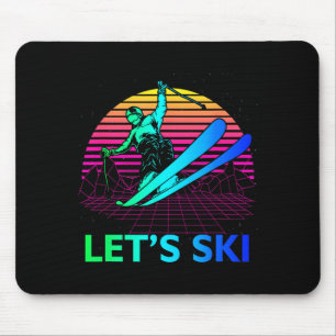 Let is ski colourful vintage 90s 80s skiing winter mouse pad