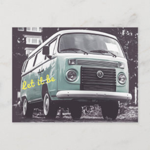 Let It BE Hippy Flower Child Van Postcard