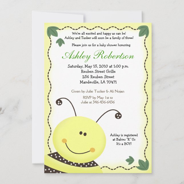 Let it BEE Bumblebee Baby Shower Invitation (Front)